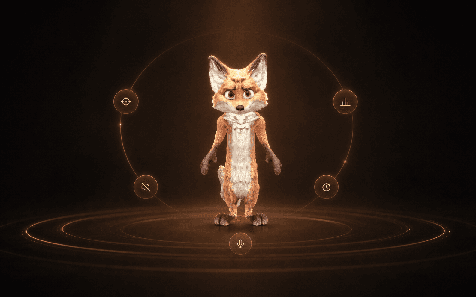 The Trixxie fox surrounded by subtle focus, timer, microphone and progress controls